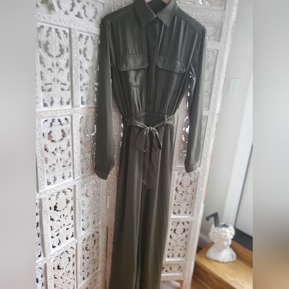 NWT Cotton Candy LA Olive Satin Wide leg Jumpsuit